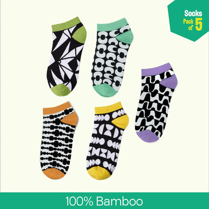 Monochromatic Twist! Unisex Socks, 100% Bamboo, Ankle Length, Pack of 5