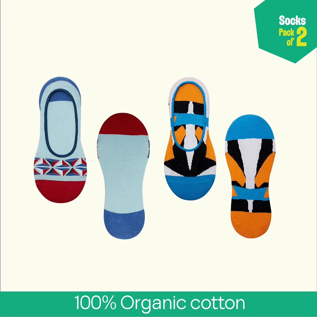 Art-Attacks! Unisex Socks, 100% Organic Cotton, No Show, Pack of 2