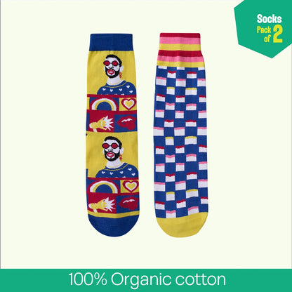Rainbow Check! Unisex Socks, 100% Organic Cotton, Crew Length, Pack of 2