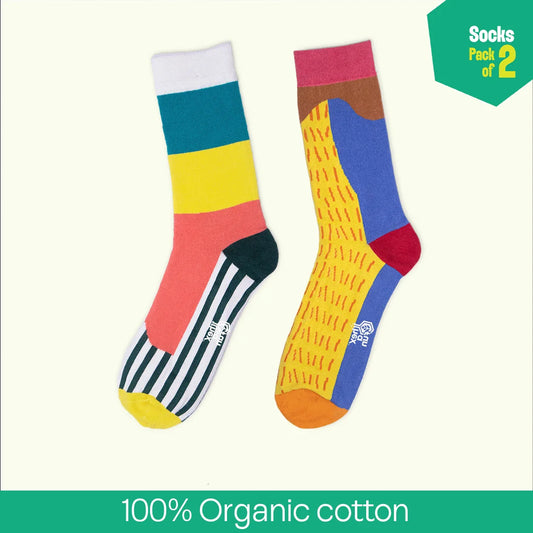 Yellow Dear! Unisex Socks, 100% Organic Cotton, Crew Length, Pack of 2