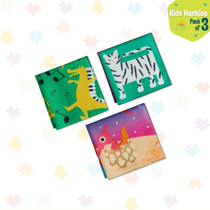 Jungle Safari! Unisex Kid's Hankies, 100% Organic Cotton, Pack of 3