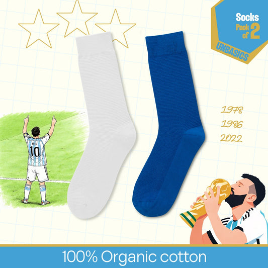 Three Stars! Unisex Socks, 100% Organic Cotton, Crew Length, Pack of 2