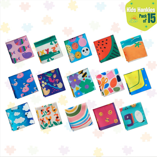 Happy Hearts! Unisex Kid's Hankies, 100% Organic Cotton, Pack of 15