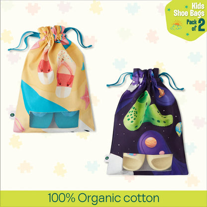 Play Date! Unisex Kid's Shoe Bags, 100% Organic Cotton, Pack of 2