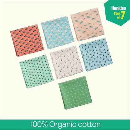 Travel Bug! Unisex Hankies, 100% Organic Cotton, Pack of 7