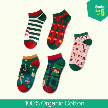 It’s So Festive! Unisex Socks, 100% Organic Cotton, Ankle Length, Pack of 5