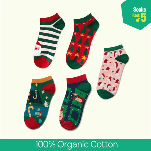 It’s So Festive! Unisex Socks, 100% Organic Cotton, Ankle Length, Pack of 5