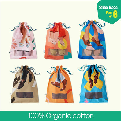 Shoe Bizz! Shoe Bags, 100% Organic Cotton, Pack of 6