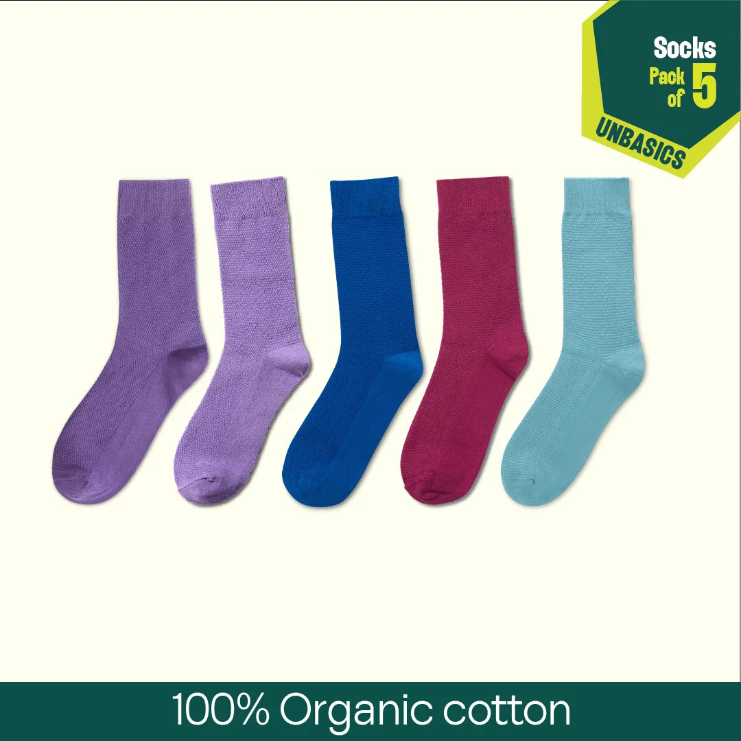 Color Me Cray! Unisex Socks, 100% Organic Cotton, Crew Length, Pack of 5