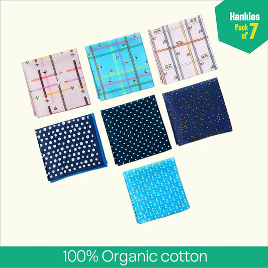 Style O'Clock! Unisex Hankies, 100% Organic Cotton, Pack of 7
