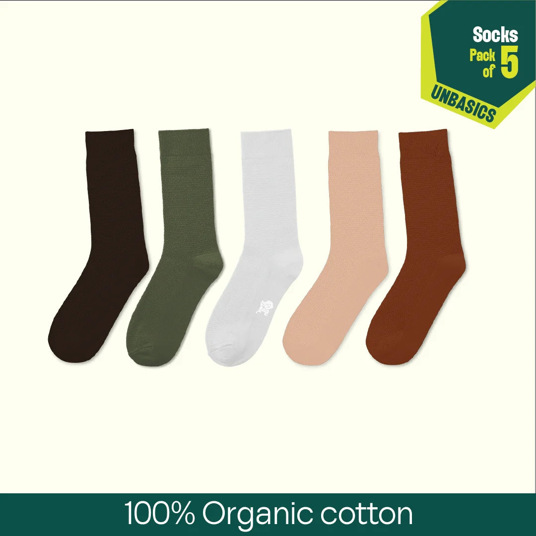 Color Cascade! Unisex Socks, 100% Organic Cotton, Crew Length, Pack of 5
