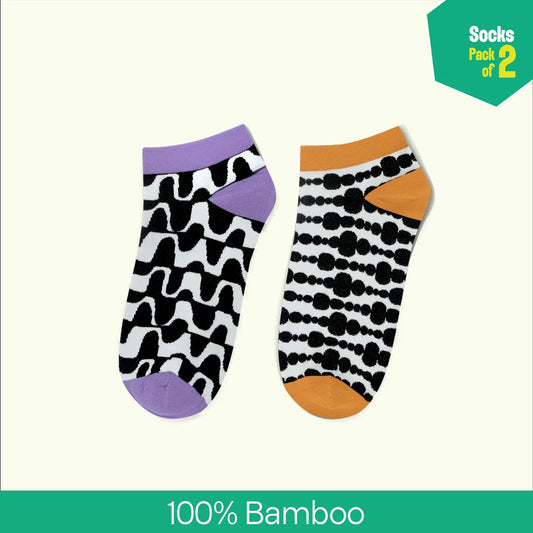 Pattern Play! Unisex Socks, 100% Bamboo, Ankle Length, Pack of 2