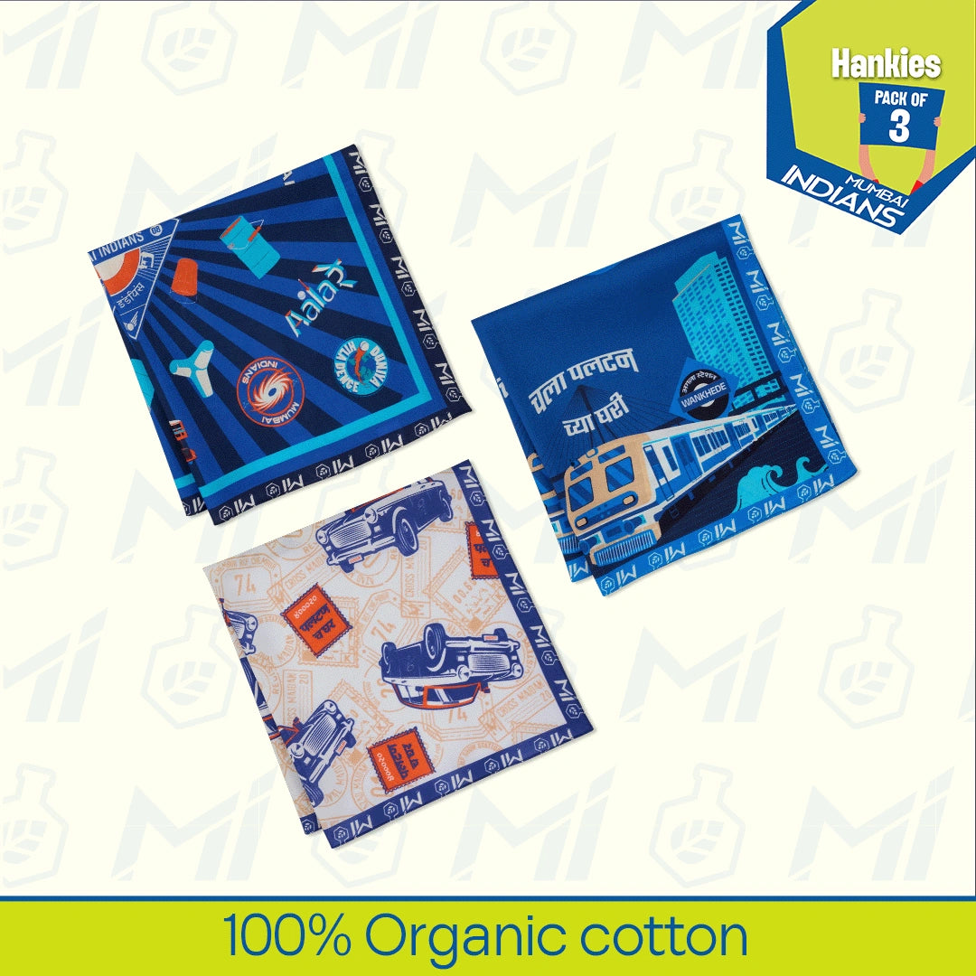 Mumbai Meri Jaan! 100% Organic Cotton, Unisex Hankies, Pack of 3