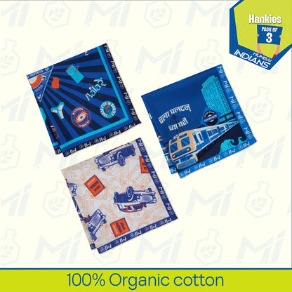 Mumbai Meri Jaan! 100% Organic Cotton, Unisex Hankies, Pack of 3