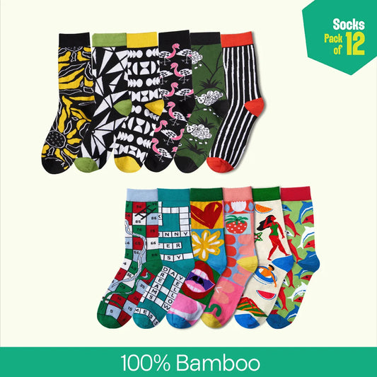 Bamboo-zled! Unisex Socks, 100% Bamboo, Crew Length, Pack of 12