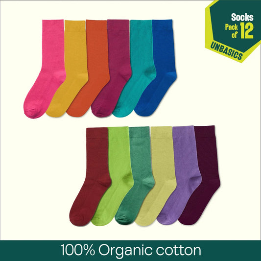 Badass Bold! Unisex Socks, 100% Organic Cotton, Crew Length, Pack of 12