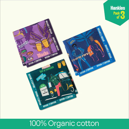 Insanely Tamil Swag! Unisex Hankies, 100% Organic Cotton, Pack of 3