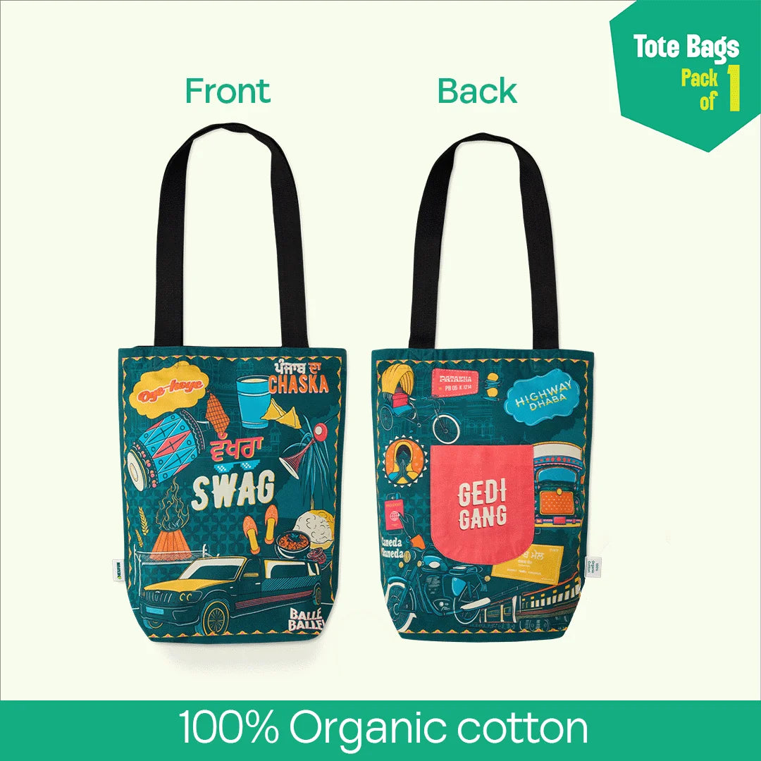 Wakhra Swag! Canvas Tote Bag, 100% Organic Cotton, Pack of 1