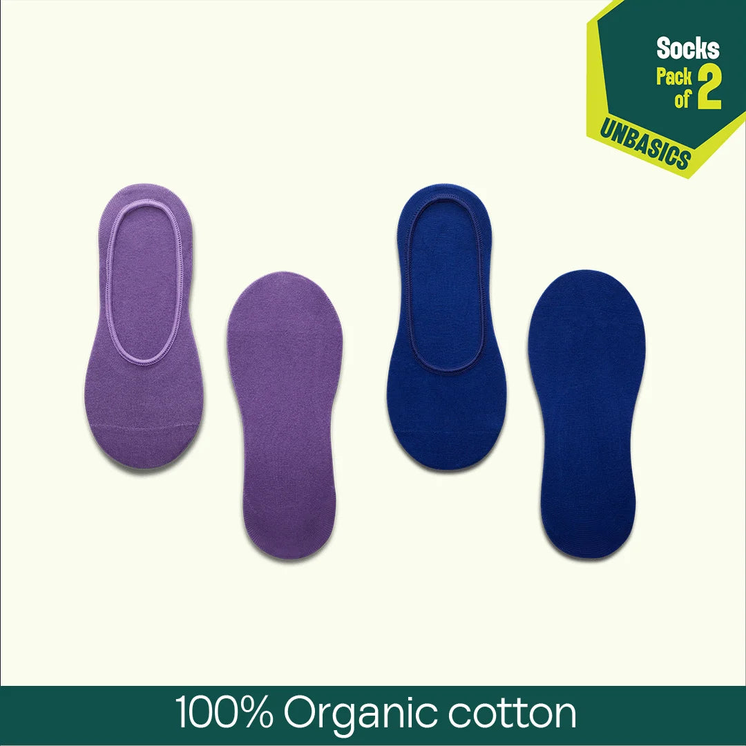 Color Con! Unisex Socks, 100% Organic Cotton, No Show, Pack of 2