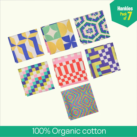 Geometric Invasion! Unisex Hankies, 100% Organic Cotton, Pack of 7