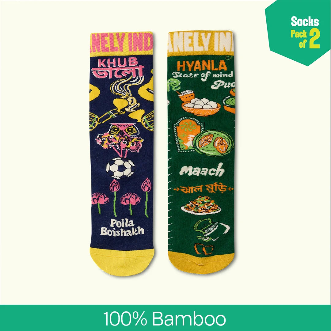 Khub Bhalo! Unisex Socks, 100% Bamboo Made, Crew Length, Pack of 2