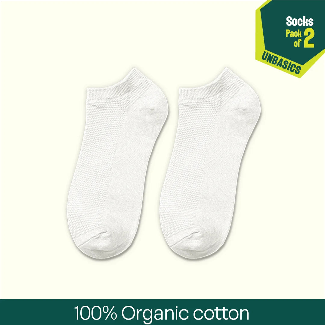 Milky White! Unisex Socks, 100% Organic Cotton, Ankle Length, Pack of 2