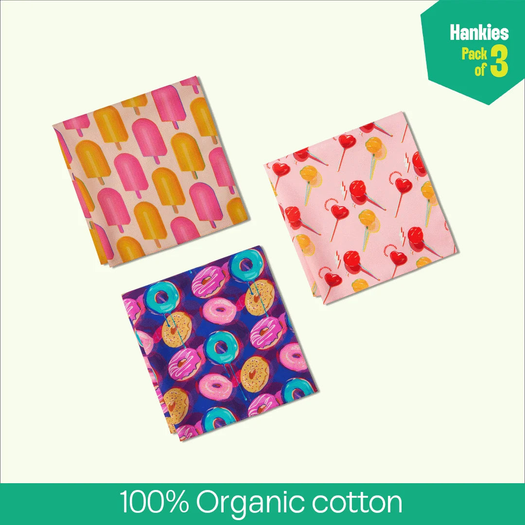 Sweet Tooth! Unisex Hankies, 100% Organic Cotton, Pack of 3