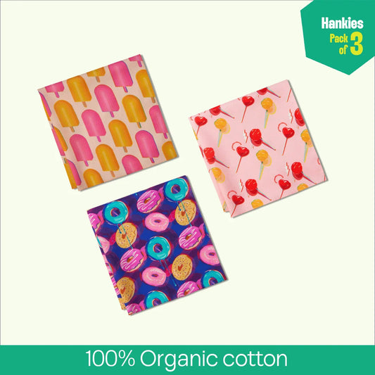 Sweet Tooth! Unisex Hankies, 100% Organic Cotton, Pack of 3