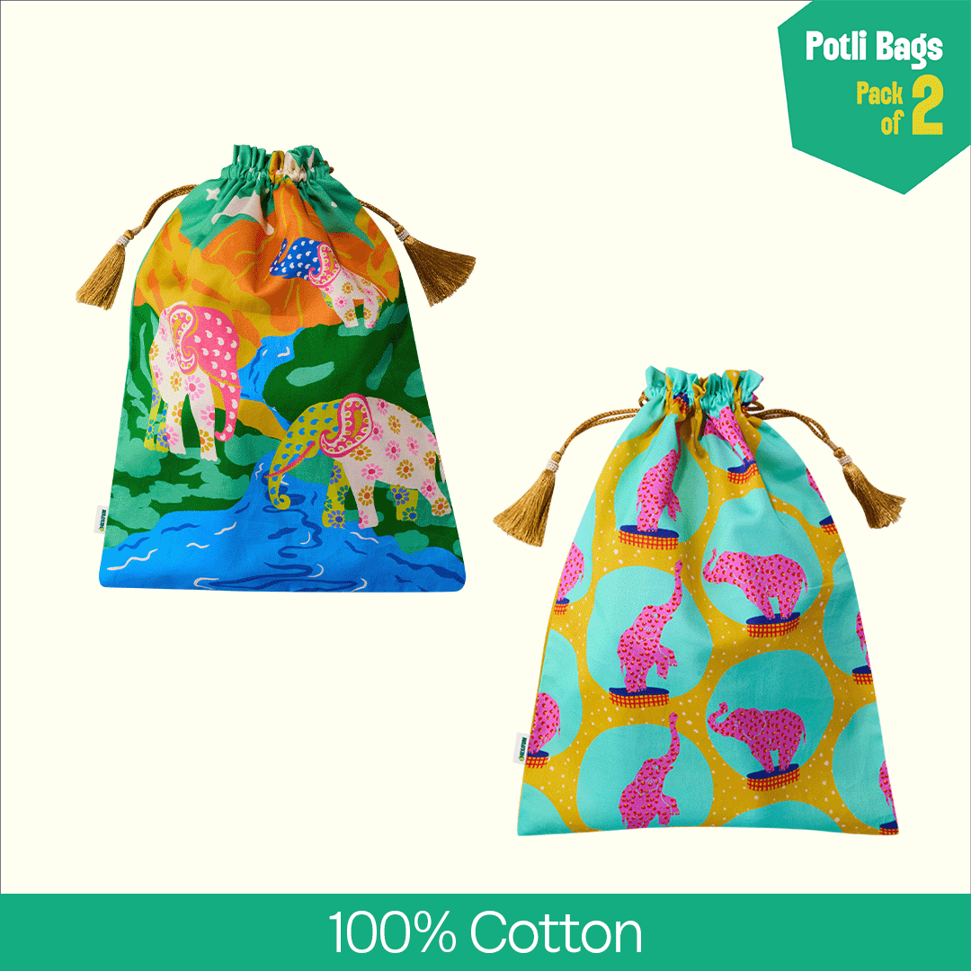 Trunk Tales! Unisex Potli Bags, 100% Cotton, Pack of 2