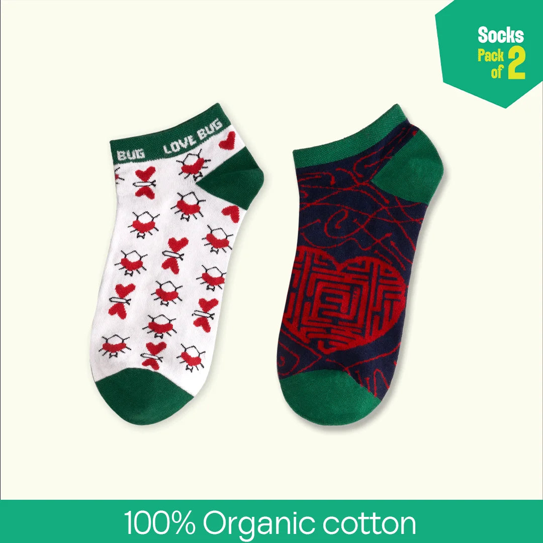 Finding Love! Unisex Socks, 100% Organic Cotton, Ankle Length, Pack of 2