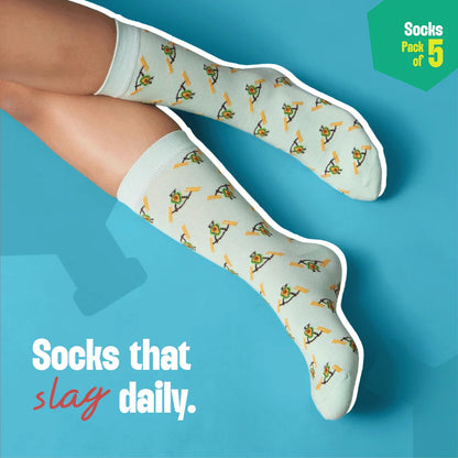 Animal-holic! Unisex Socks, 100% Organic Cotton, Crew Length, Pack of 5
