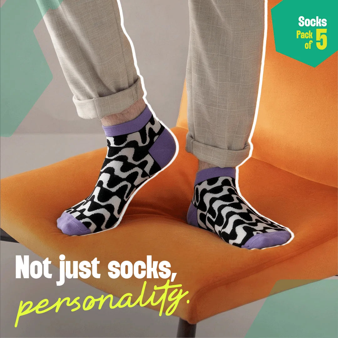 Monochromatic Twist! Unisex Socks, 100% Bamboo, Ankle Length, Pack of 5