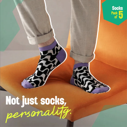 Monochromatic Twist! Unisex Socks, 100% Bamboo, Ankle Length, Pack of 5
