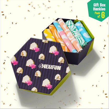 Bloomrang! Unisex Hankies, 100% Organic Cotton, Gift Box of 6
