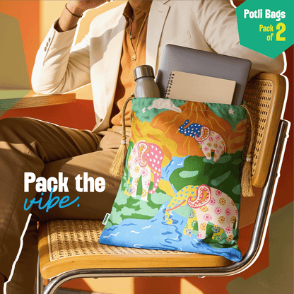 Trunk Tales! Unisex Potli Bags, 100% Cotton, Pack of 2