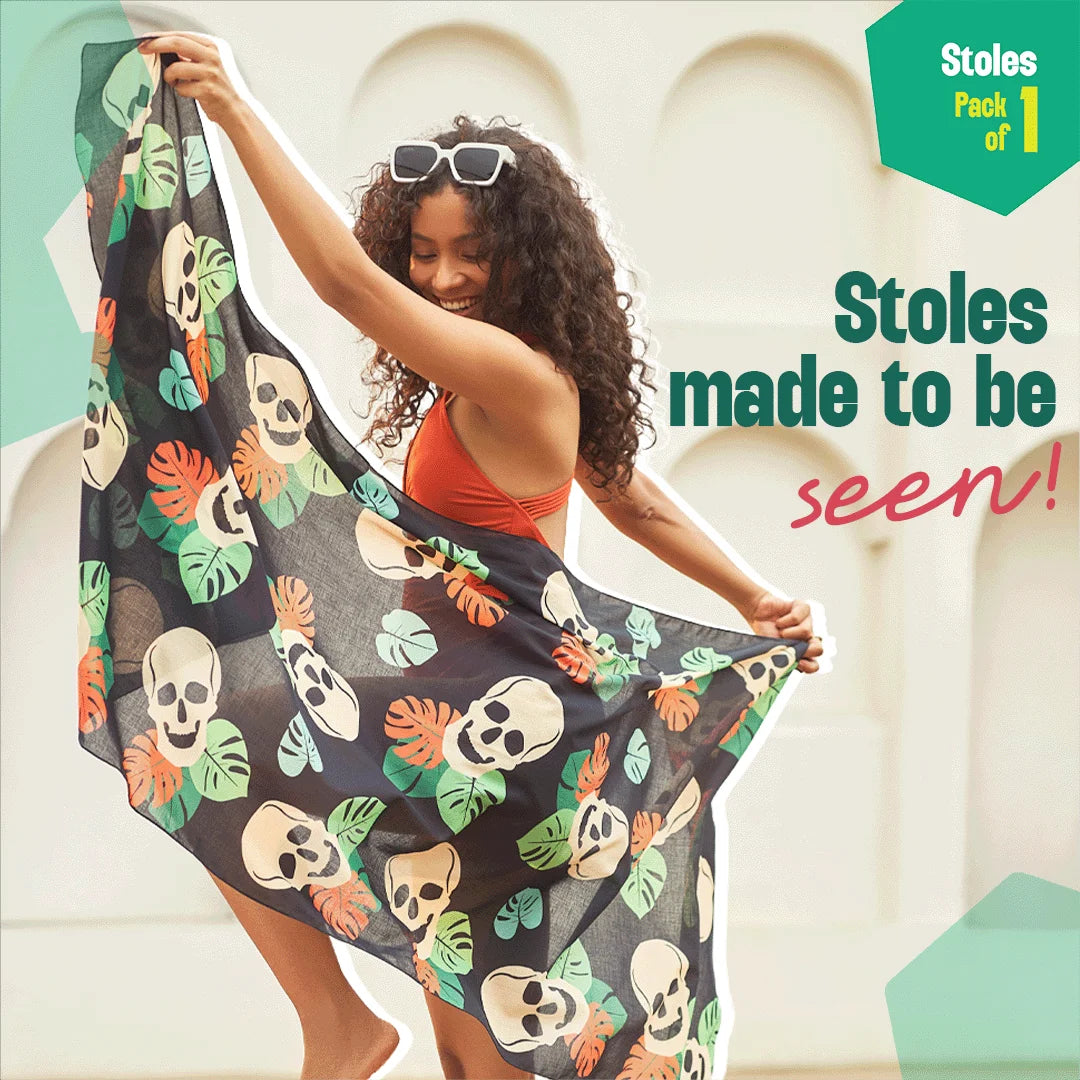 Skull Eye-candy! Women's Stole, 100% Organic Cotton, Pack of 1