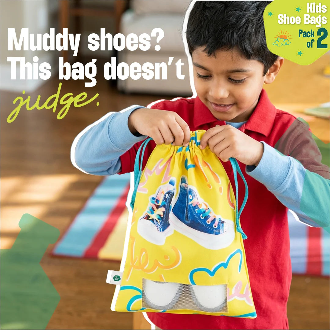 Mini Trekkers! Unisex Kid's Shoe Bags, 100% Organic Cotton, Pack of 2