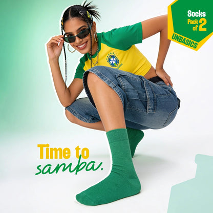 Samba Spirit! Unisex Socks, 100% Organic Cotton, Crew Length, Pack of 2