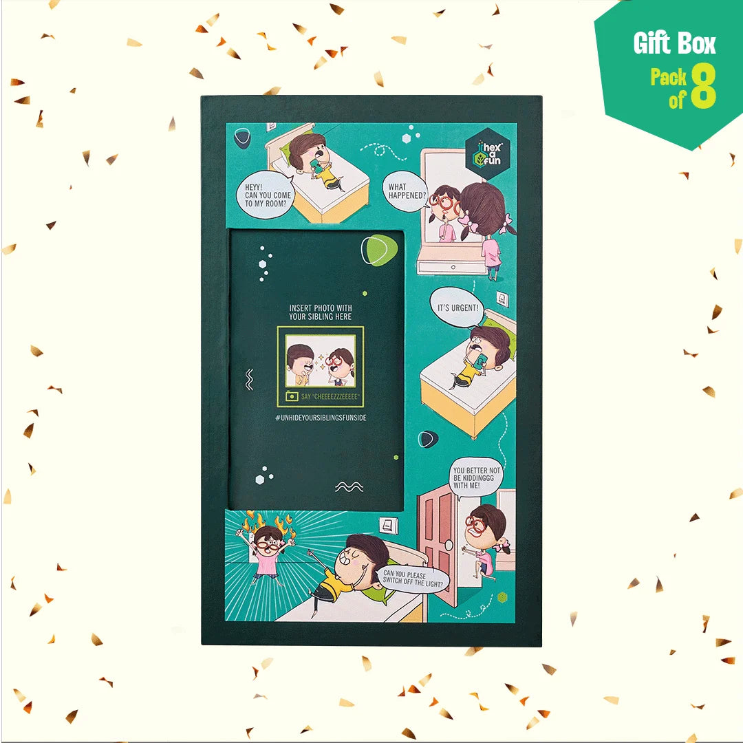 Photo-synthesis! Sibling Love Gift Box, 4 Unisex Crew Length Socks + 4 Unisex Hankies, 100% Organic Cotton, Box of 8