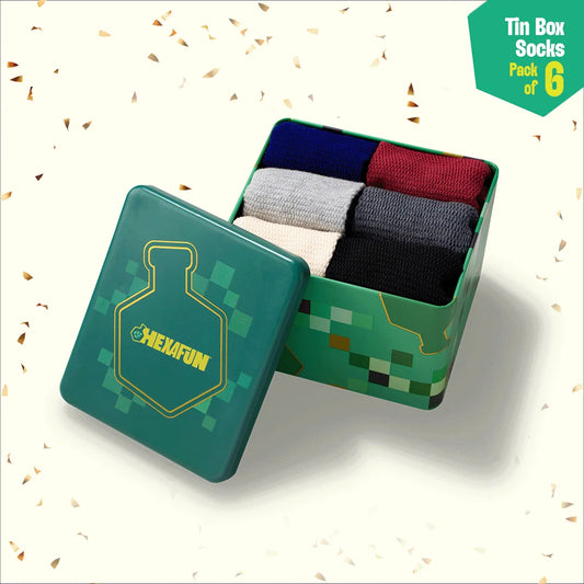 Outfit Vibes! Tin Gift Box, Unisex Ankle Length Socks, 100% Organic Cotton, Gift Box of 6