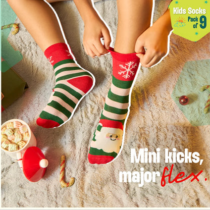 Snowflake Dance! Unisex Kid's Socks, 100% Bamboo, Crew Length, Pack of 9
