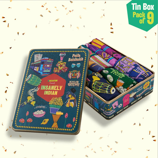 Next Level Bhalo! Tin Gift Box, 6 Hankies + 3 Socks, 100% Organic Cotton, Box of 9