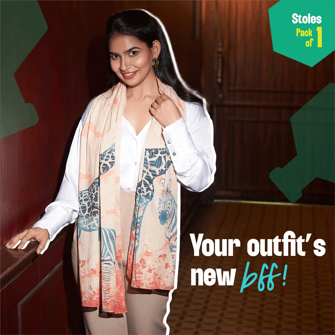 Jungle Book! Women's Stole, 100% Organic Cotton, Pack of 1