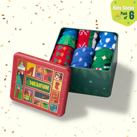 Feelin Jolly! Tin Gift Box, Unisex Kid's Socks, 100% Bamboo, Box of 6