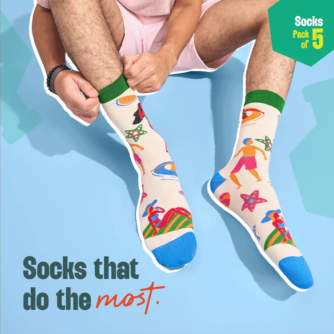 Fashion Fusion! Unisex Socks, 100% Bamboo, Crew Length, Pack of 5