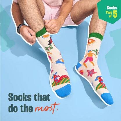 Fashion Fusion! Unisex Socks, 100% Bamboo, Crew Length, Pack of 5
