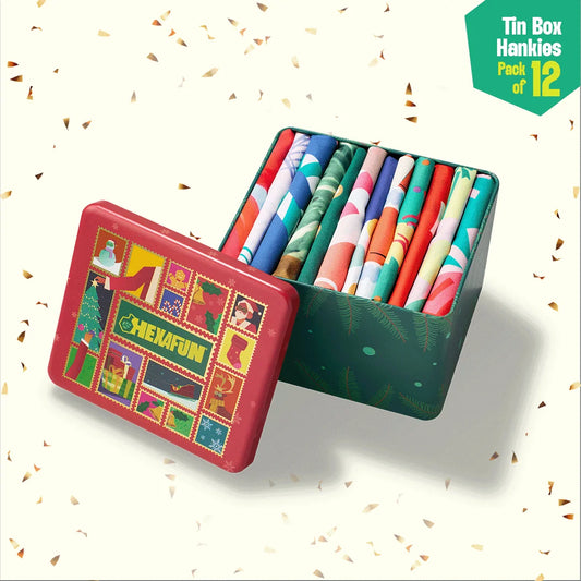 Chic-mas! Tin Gift Box, Unisex Hankies, 100% Organic Cotton, Box of 12