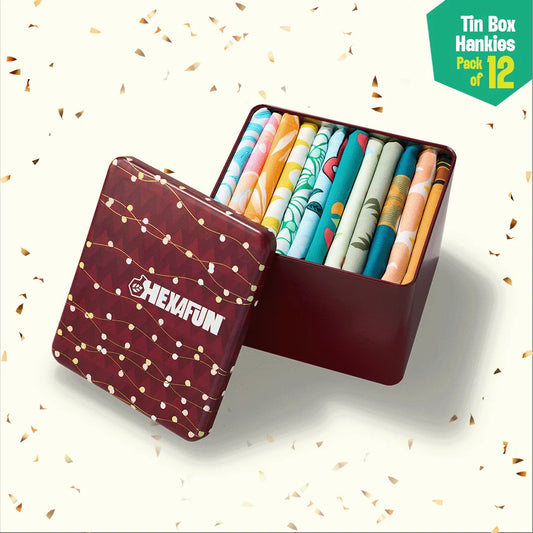 Glam Sham! Tin Gift Box, Unisex Hankies, 100% Organic Cotton, Box Of 12