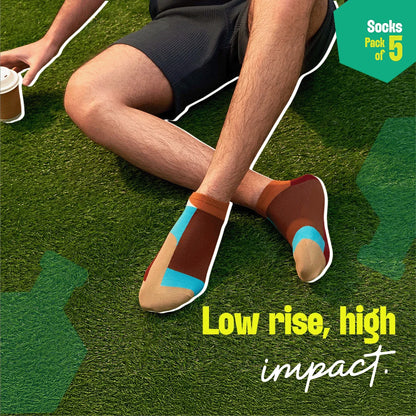 Color Punch! Unisex Socks, 100% Organic Cotton, Ankle Length, Pack of 5