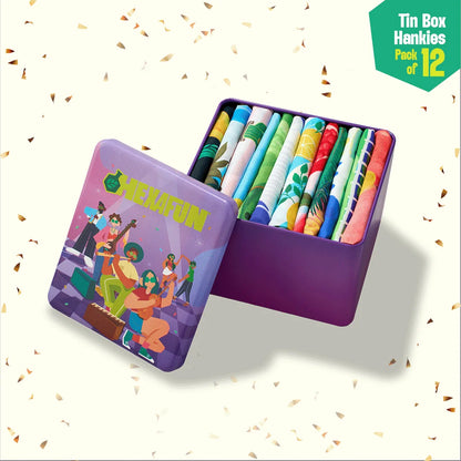 Sound On! Tin Gift Box, Unisex Hankies, 100% Organic Cotton, Box Of 12